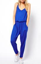 Romwe Scoop Neck Sleeveless Loose Blue Jumpsuit