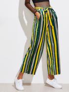 Romwe Self Tie Waist Striped Velvet Pants
