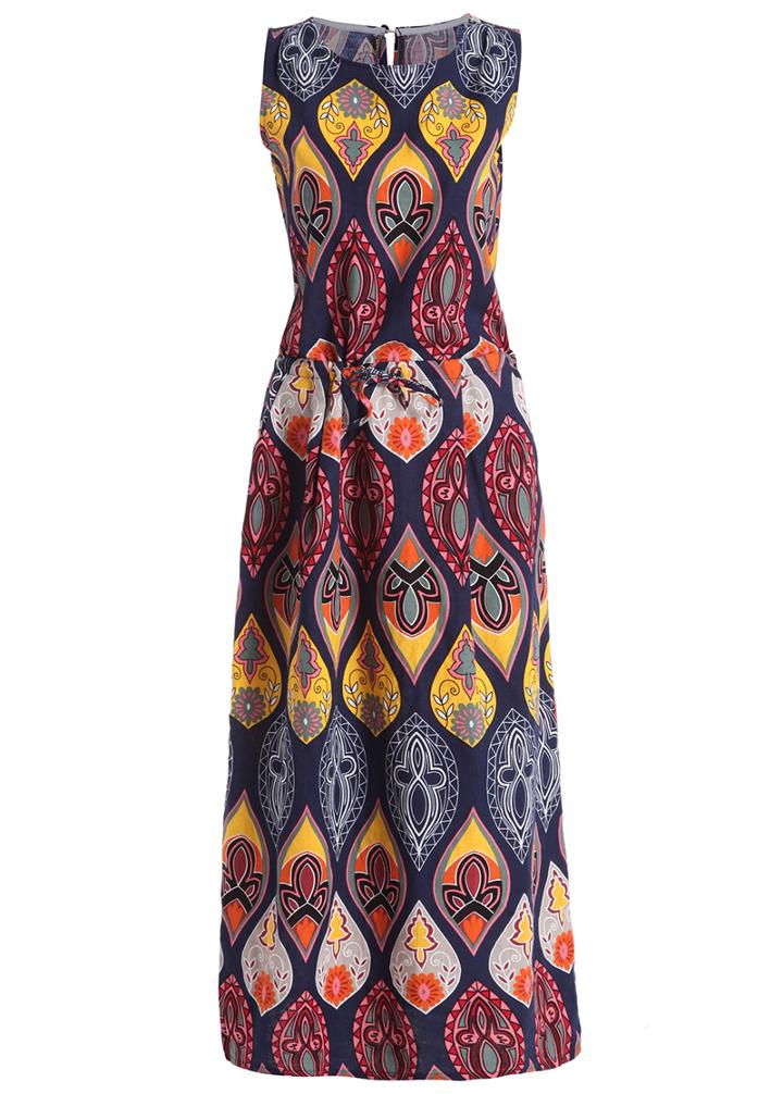 Romwe Sleeveless Tribal Print Maxi Dress