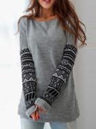Romwe Long Sleeve Geometric Print Sweatshirt
