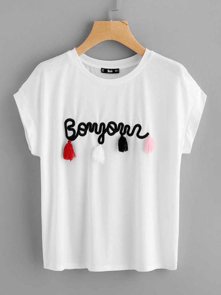 Romwe Tassel Detail Embroidery Dolman Top