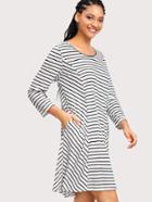 Romwe Scoop Neck Striped Pocket Side Dress