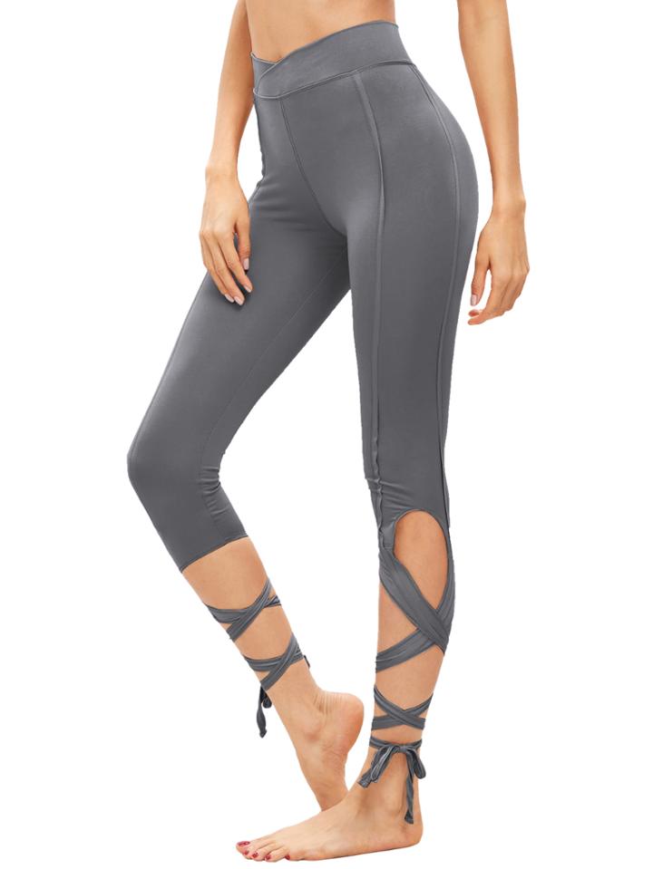 Romwe Light Grey Hollow Tie Skinny Leggings