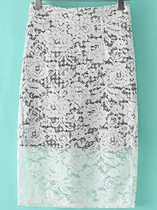 Romwe Lace Overlay White Skirt
