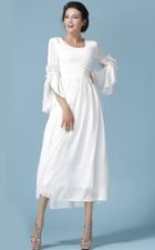 Romwe Bell Sleeve Chiffon White Dress