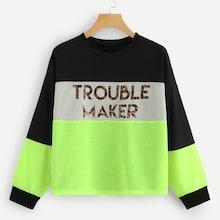 Romwe Colorblock Letter Pullover