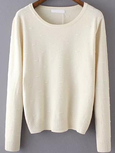 Romwe Women Long Sleeve Beige Sweater