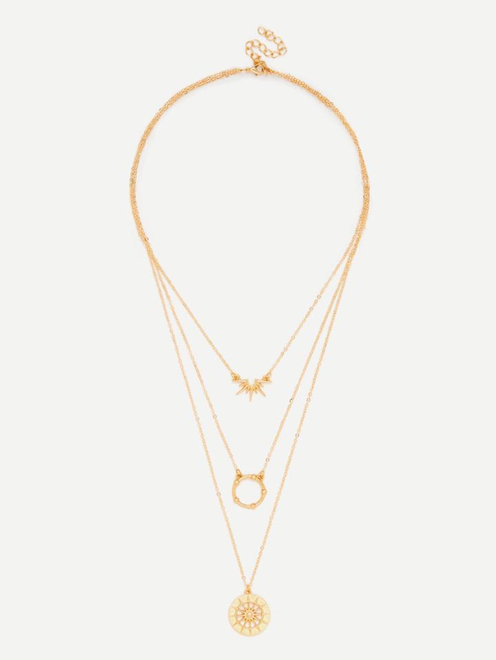 Romwe Round Pendant Layered Link Necklace