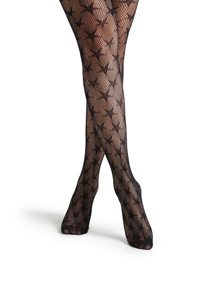 Romwe Black Star Pattern Sheer Mesh Pantyhose Stockings