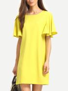 Romwe Yellow Short Sleeve Shift Dress