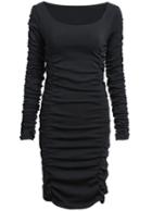 Romwe Black Long Sleeve Pleated Bodycon Dress