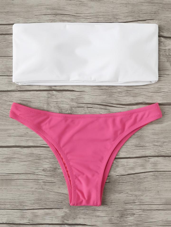 Romwe Two Tone Bandeau Bikini Set