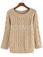 Romwe Apricot Long Sleeve Round Neck Sweater