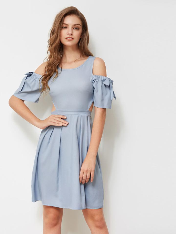 Romwe Open Shoulder Bow Tie Detailed Cut Out Dress