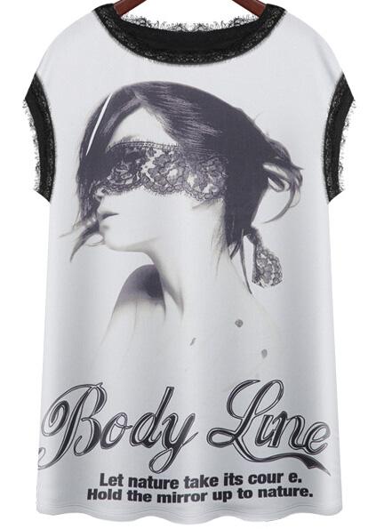 Romwe Round Neck Fringe Letters Print Chiffon Blouse