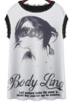 Romwe Round Neck Fringe Letters Print Chiffon Blouse