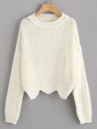 Romwe Solid Scallop Hem Sweater