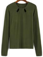 Romwe Long Sleeve Keyhole T-shirt