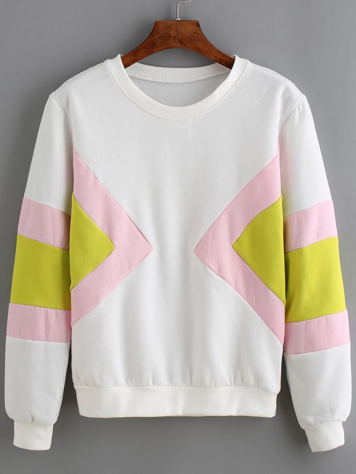 Romwe Color-block Crew Neck Sweatshirt