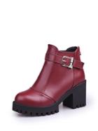 Romwe Buckle Decorated Platform Ankle Boots