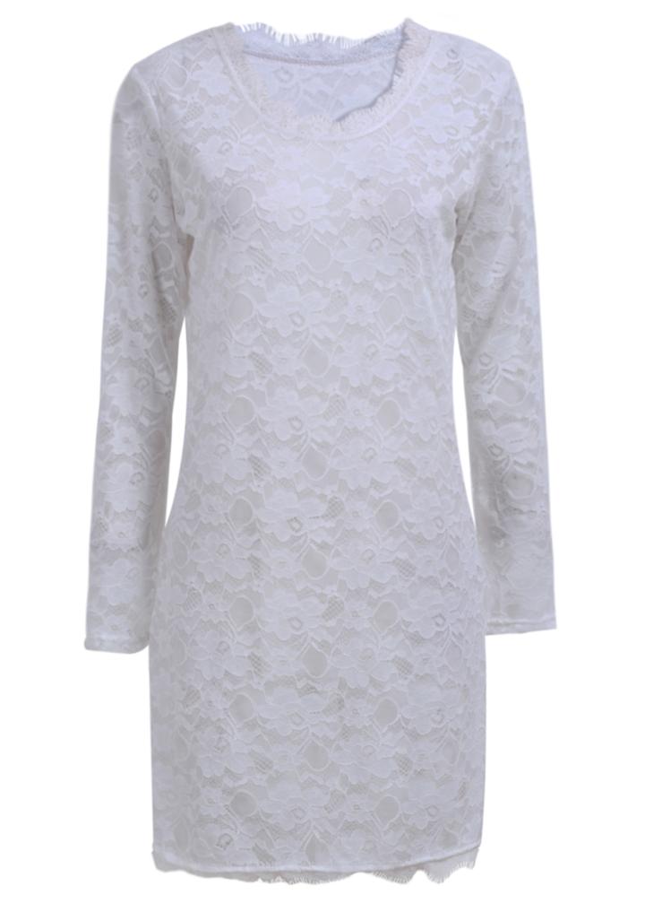 Romwe Round Neck Floral Crochet Lace Dress