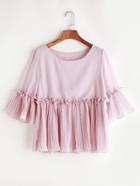 Romwe Frill Detail Pleated Cuff And Hem Smock Top