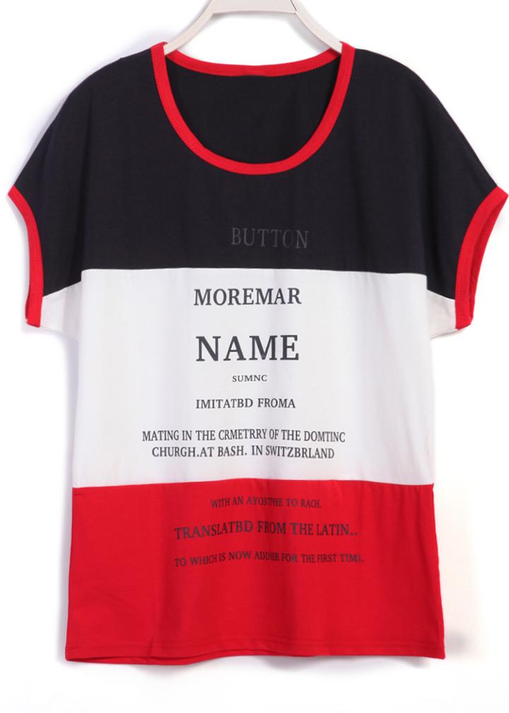 Romwe Color-block Letter Print Loose T-shirt