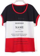 Romwe Color-block Letter Print Loose T-shirt