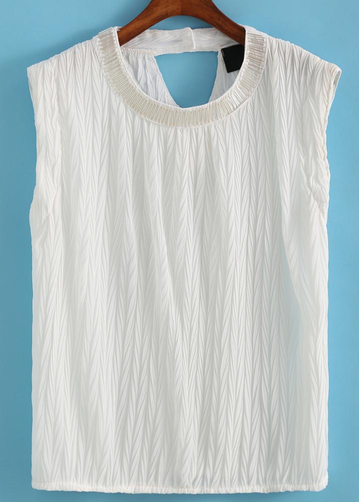 Romwe Back V Cut Pleated White Tank Top