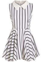 Romwe Lapel Vertical Striped Flare Dress