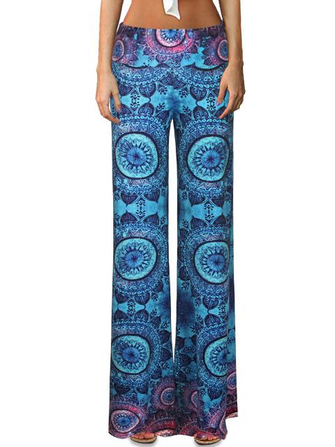 Romwe Elastic Waist Wide Leg Printed Pant
