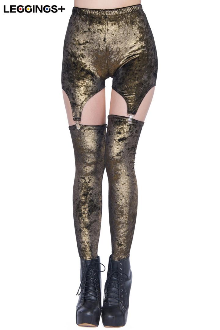 Romwe Golden Glittery Velvet Leggings