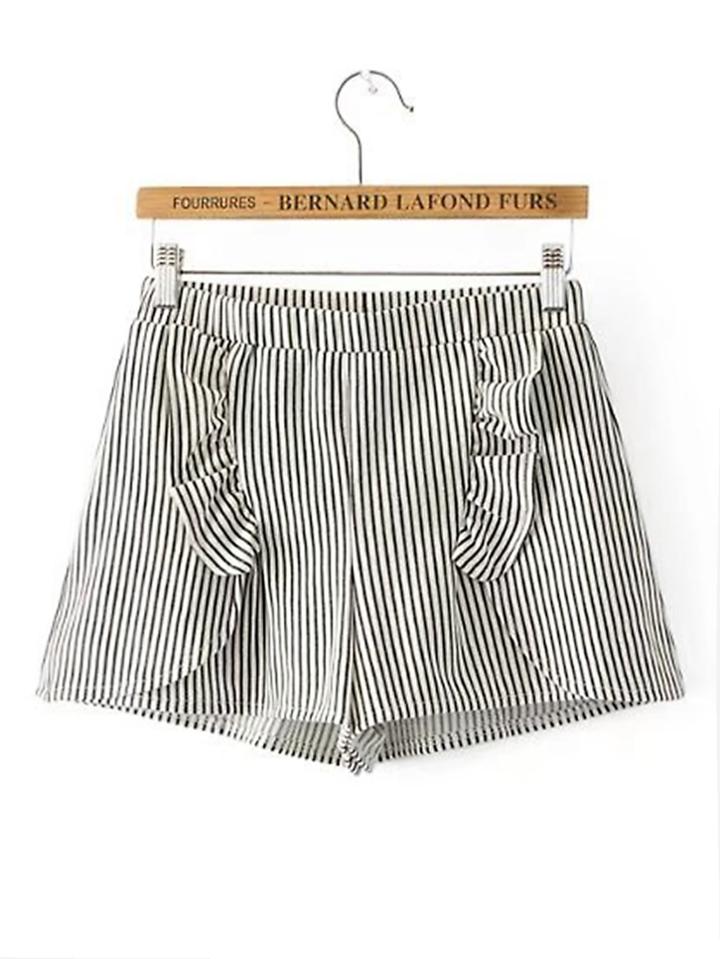 Romwe Tiered Frill Trim Vertical Striped Shorts