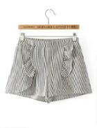 Romwe Tiered Frill Trim Vertical Striped Shorts