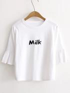 Romwe White Letter Embroidery Ruffle Cuff T-shirt