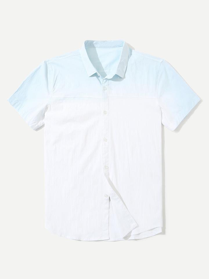Romwe Men Ombre Button Through Shirt