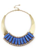 Romwe Blue Gemstone Gold Crystal Collar Necklace