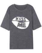 Romwe Lips Letter Embroidered Grey T-shirt