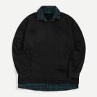 Romwe Men Contrast Collar Tartan Plaid Ripped Sweatshirt