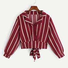 Romwe Knot Back Crop Striped Blouse