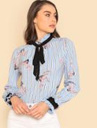 Romwe Tied Cuff And Collar Frill Embellished Blouse