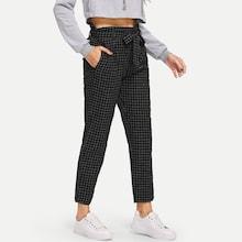 Romwe Self Tie Plaid Crop Pants