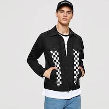 Romwe Guys Button Up Gingham Print Jacket