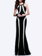Romwe Black White Monochrome Evening Halter Slim Perfect Maxi Dress