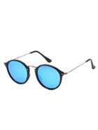 Romwe Blue Lenses Black Round Frame Sunglasses