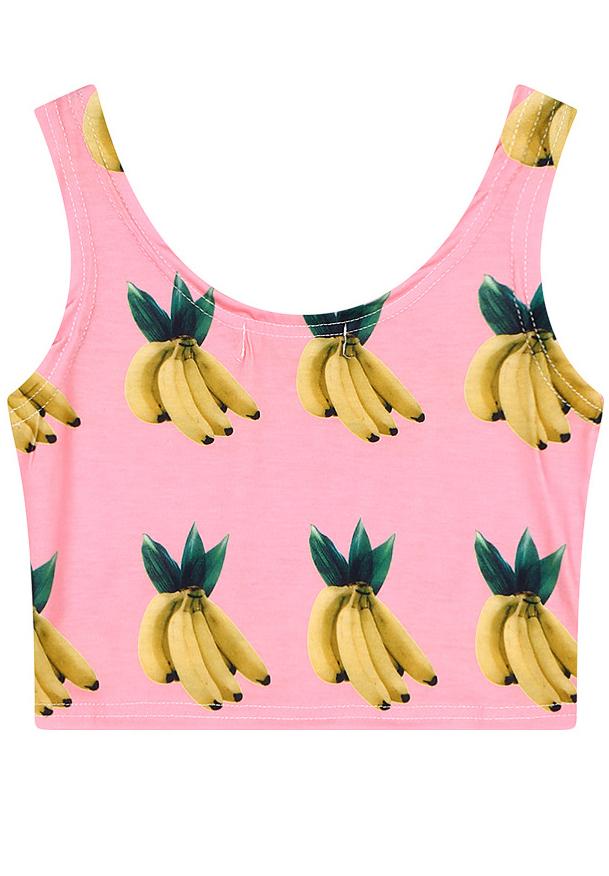 Romwe Banana Print Pink Tank Top