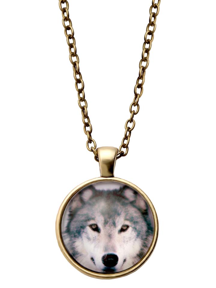 Romwe Bronze Animal Print Glass Pendant Necklace