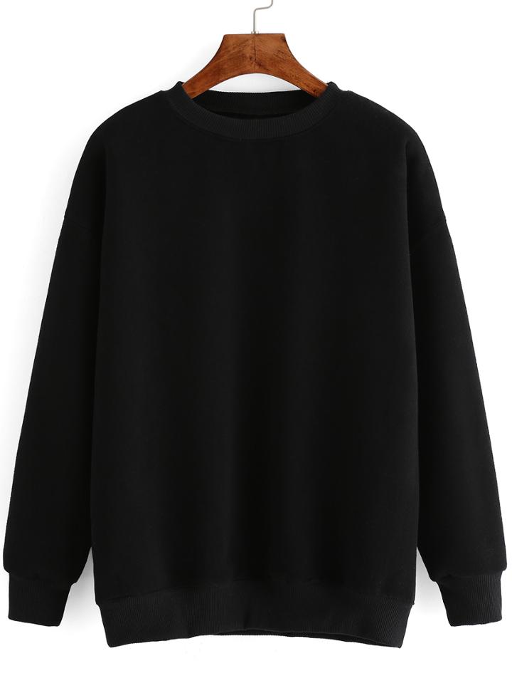 Romwe Dropped Shoulder Seam Black Sweatshirt