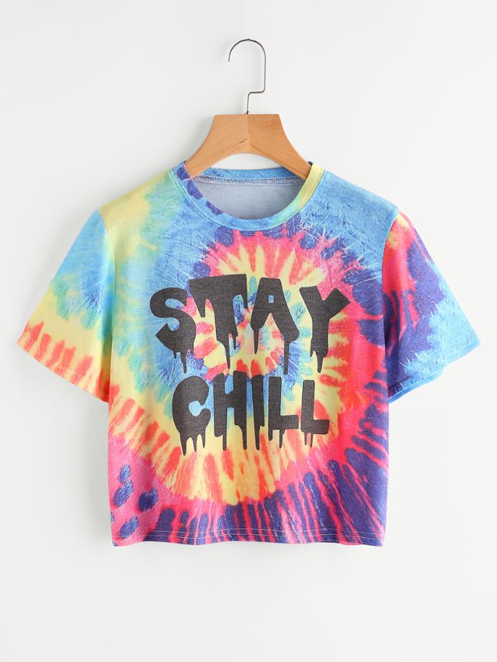 Romwe Water Color Slogan Print Tee