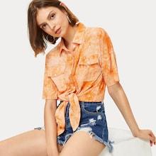 Romwe Tie Dye Dual Pocket Blouse
